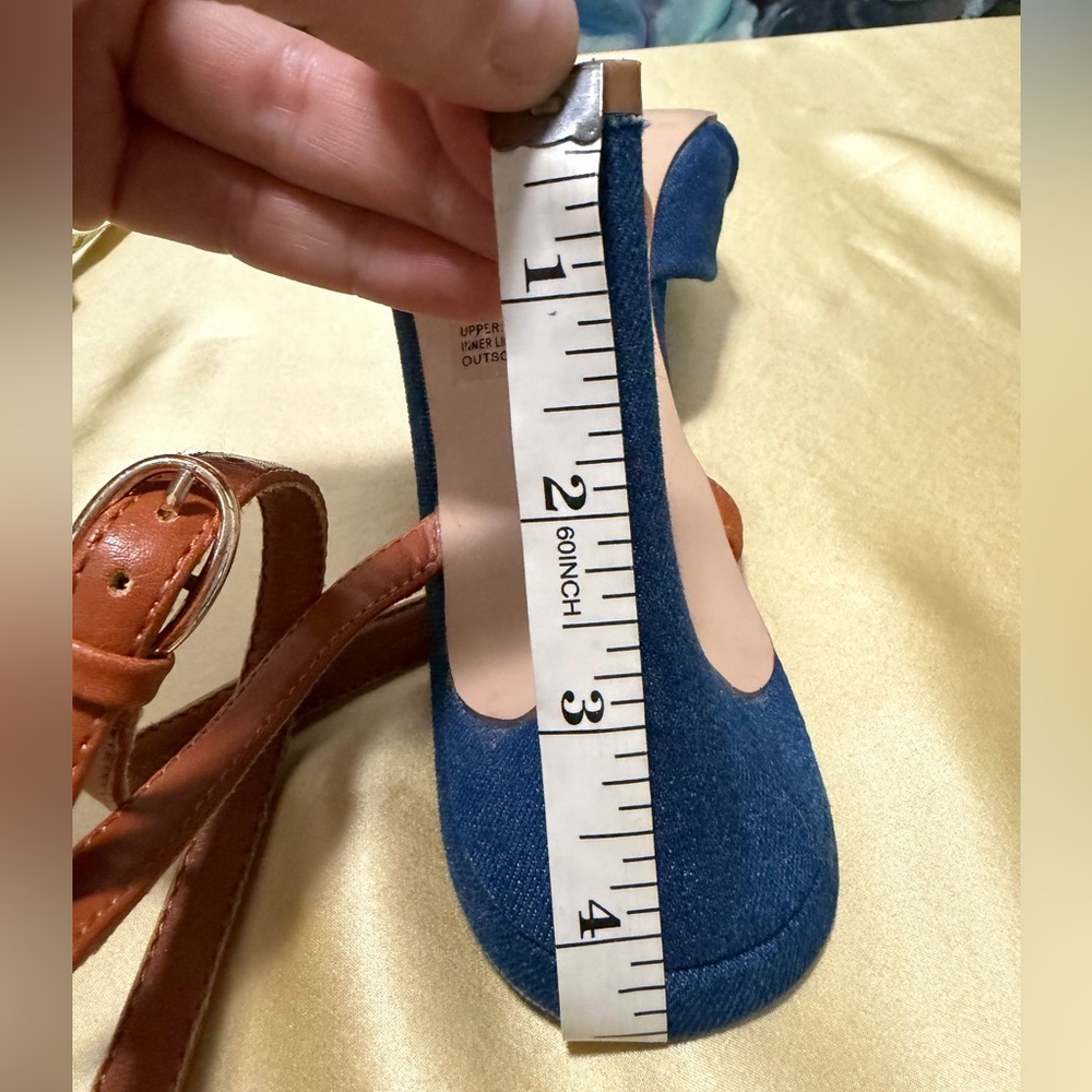 ShoeDazzle Brionna Denim Pointed Toe With Cap Ankle Strap Stiletto Heels Size 10 - Picture 8 of 9